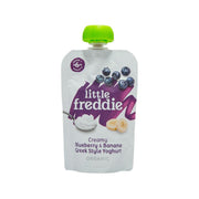 LITTLE FREDDIE Greek-style yogurt pouch with blueberry & banana, green cap