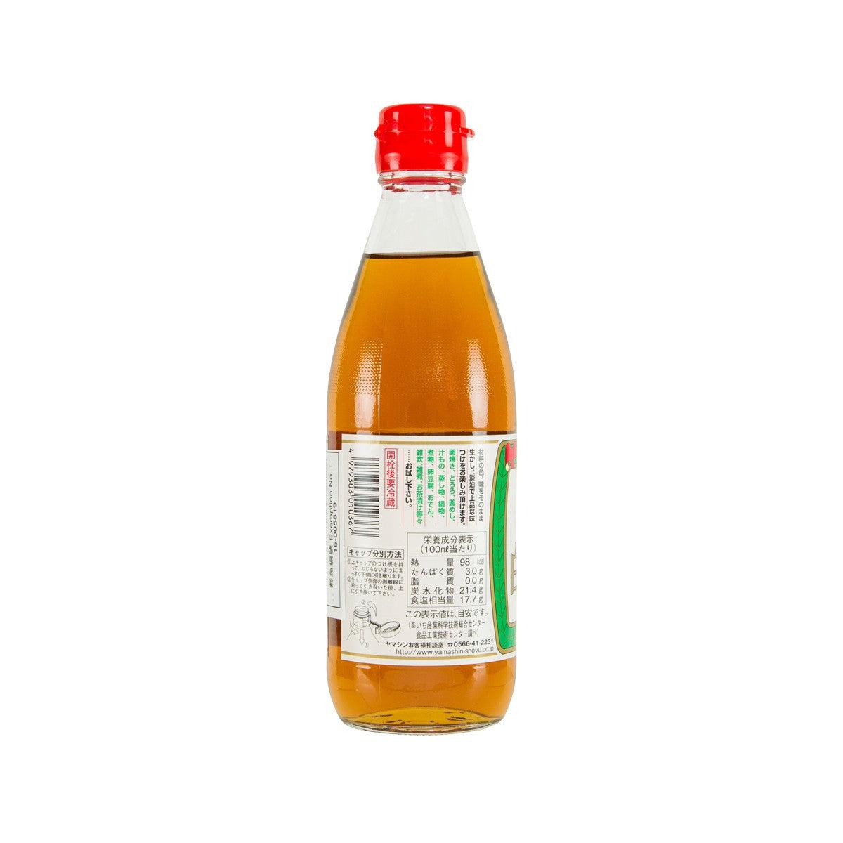 White soy sauce bottle with red cap and back label with ingredients