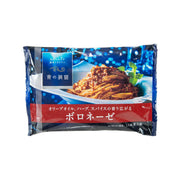 Blue bolognese sauce pouch with front food photo, sealed package
