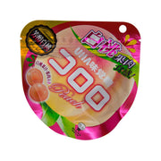 Peach gummy snack pouch with gold seal and foil backing