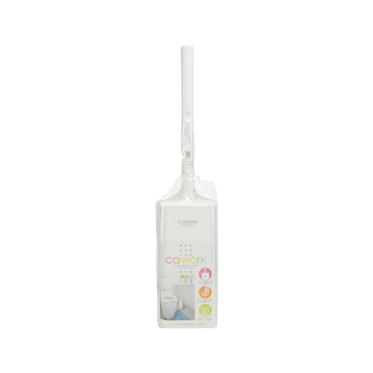 White toilet brush with clear cover and long handle