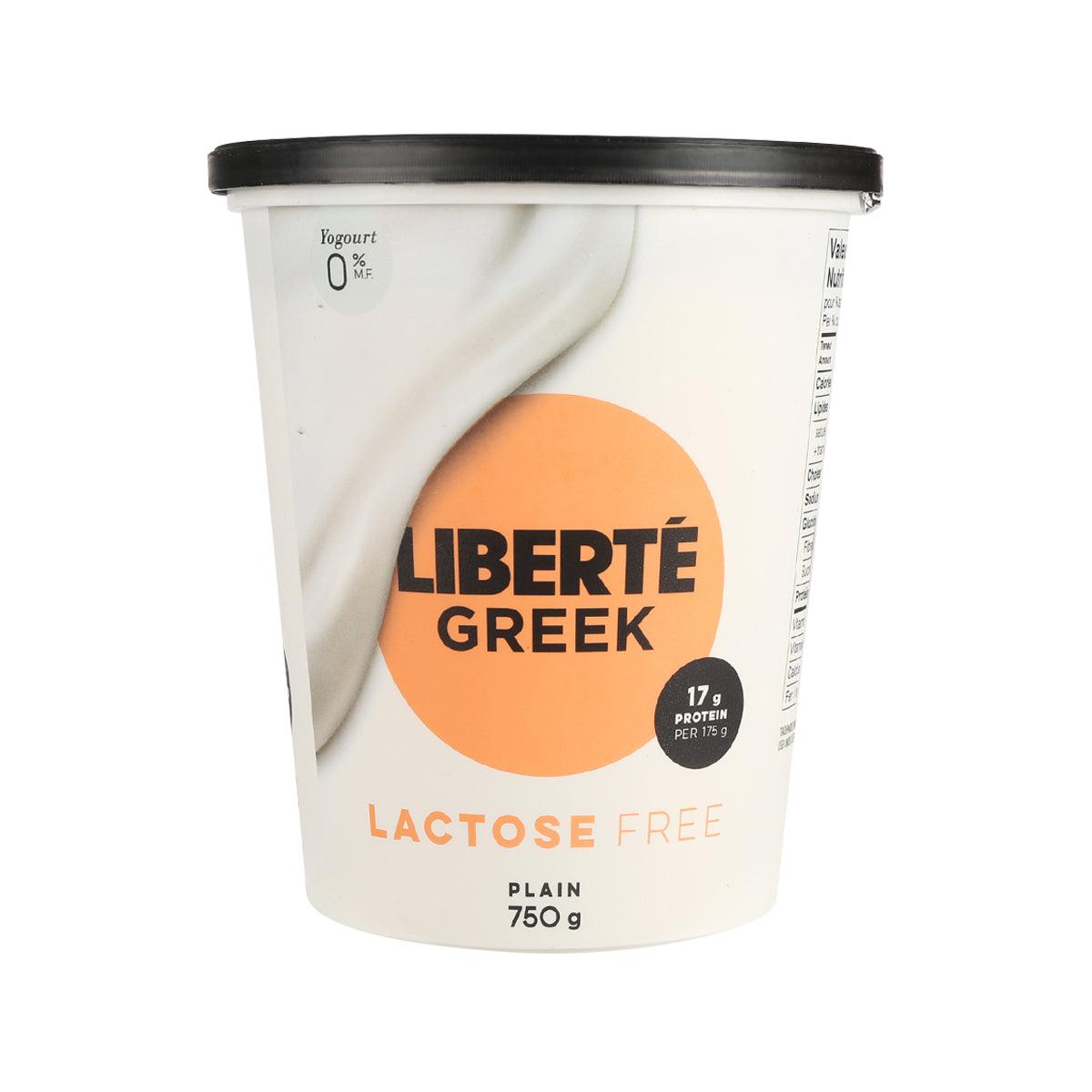 Lactose-free plain Greek yogurt tub, 0% milk fat, 750 g