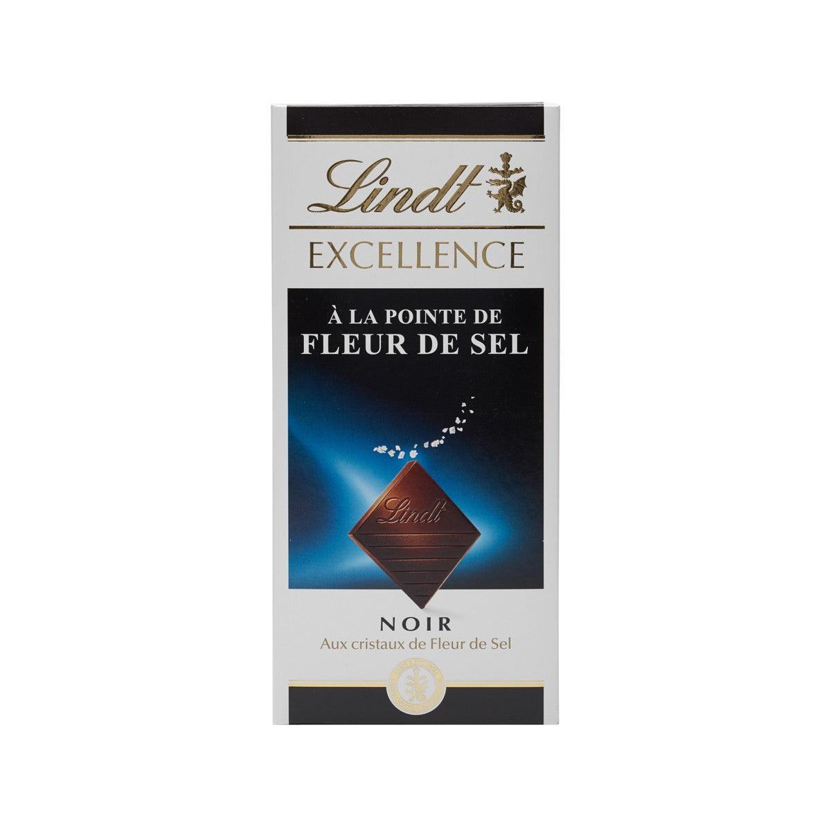 LINDT Excellence dark chocolate bar with fleur de sel 100g, front package