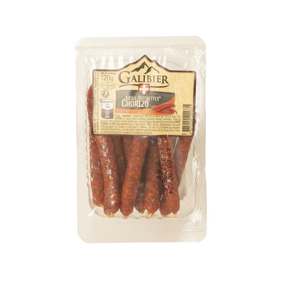 Mini chorizo sausage pack, sealed, showing several small brown sausages