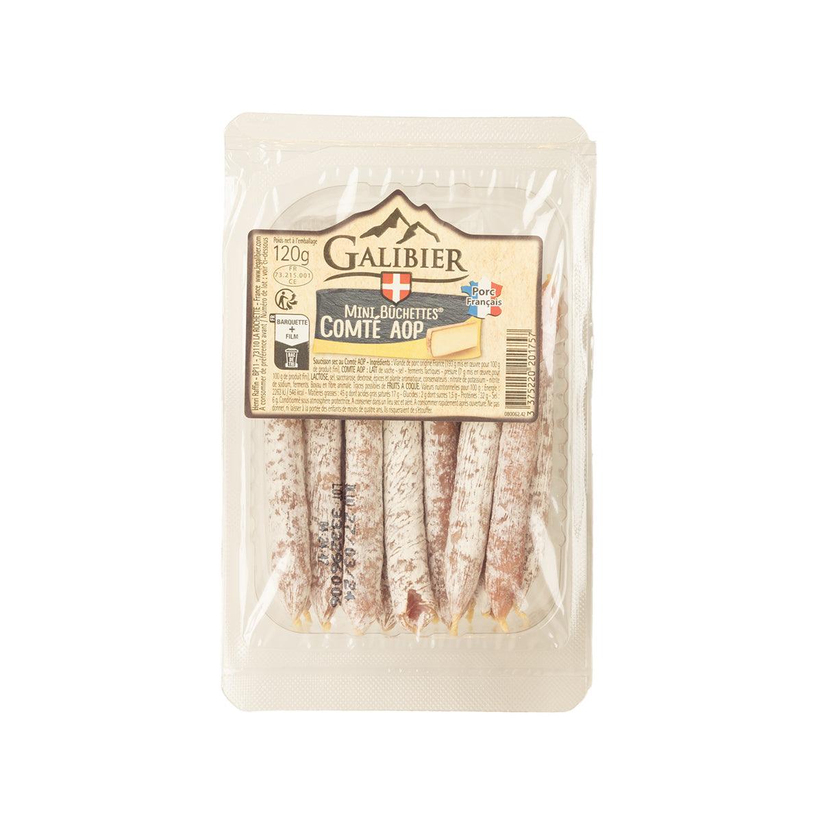 LE GALIBIER Mini Comte cheese salami, 120g pack with sliced salami visible