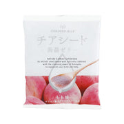 Peach chia seed konnyaku jelly pouch with white packaging and red peach fruit graphic