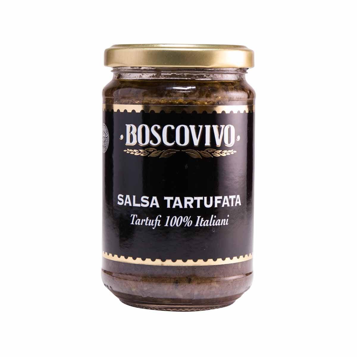 BOSCOVIVO black truffle sauce jar with glass body and gold lid, 290 g