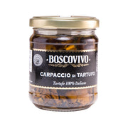 BOSCOVIVO truffle carpaccio jar with sliced truffle in glass, gold lid