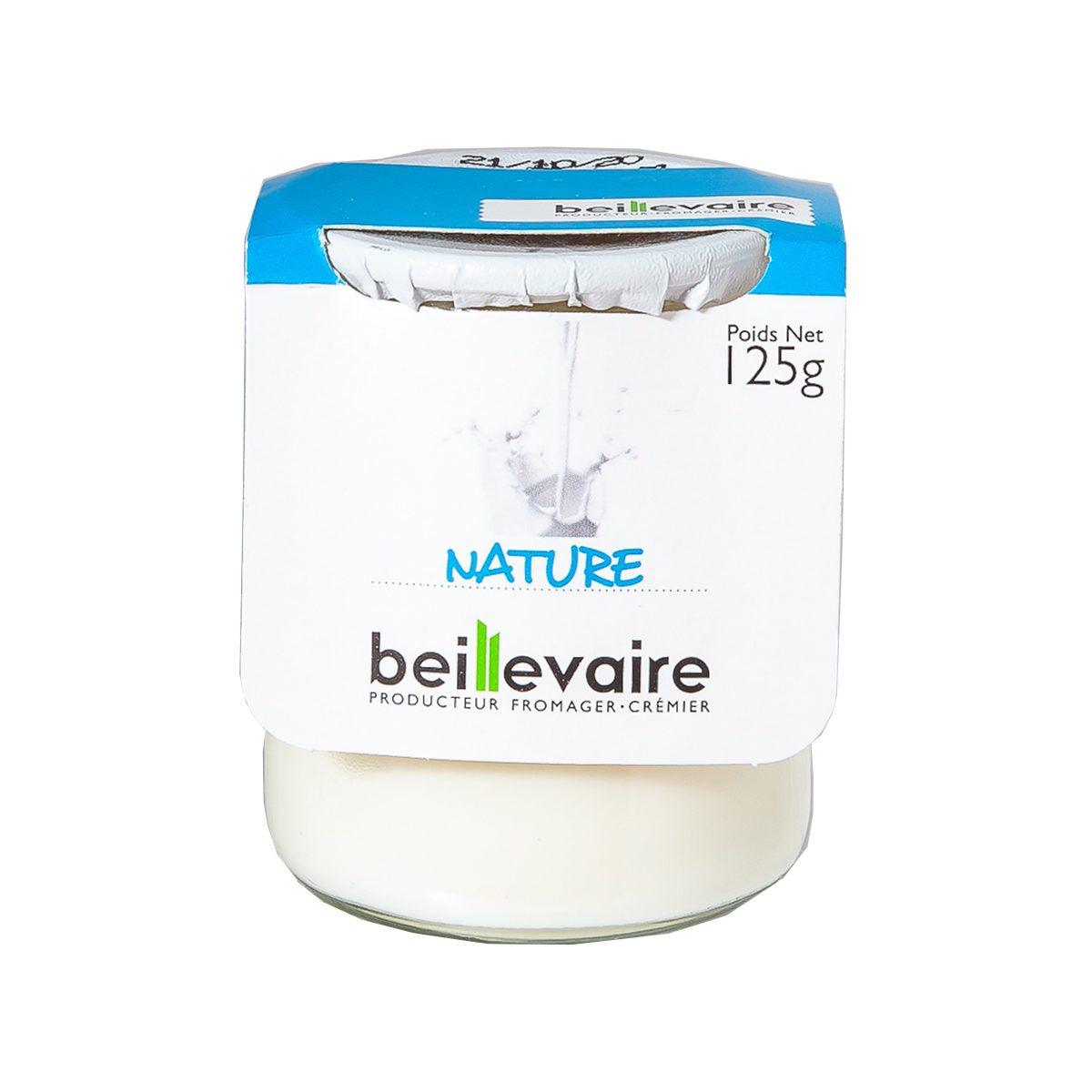 Plain yogurt cup 125g, white yogurt in clear cup with blue lid
