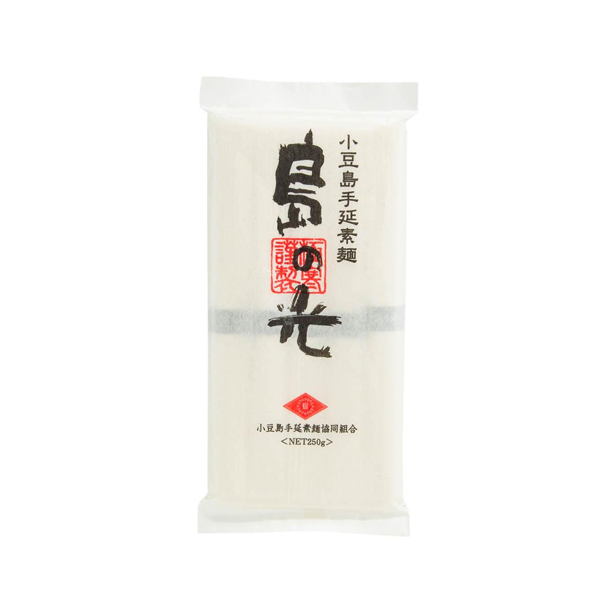 Handmade somen noodle package, white pouch with Japanese label and red emblem (250g).