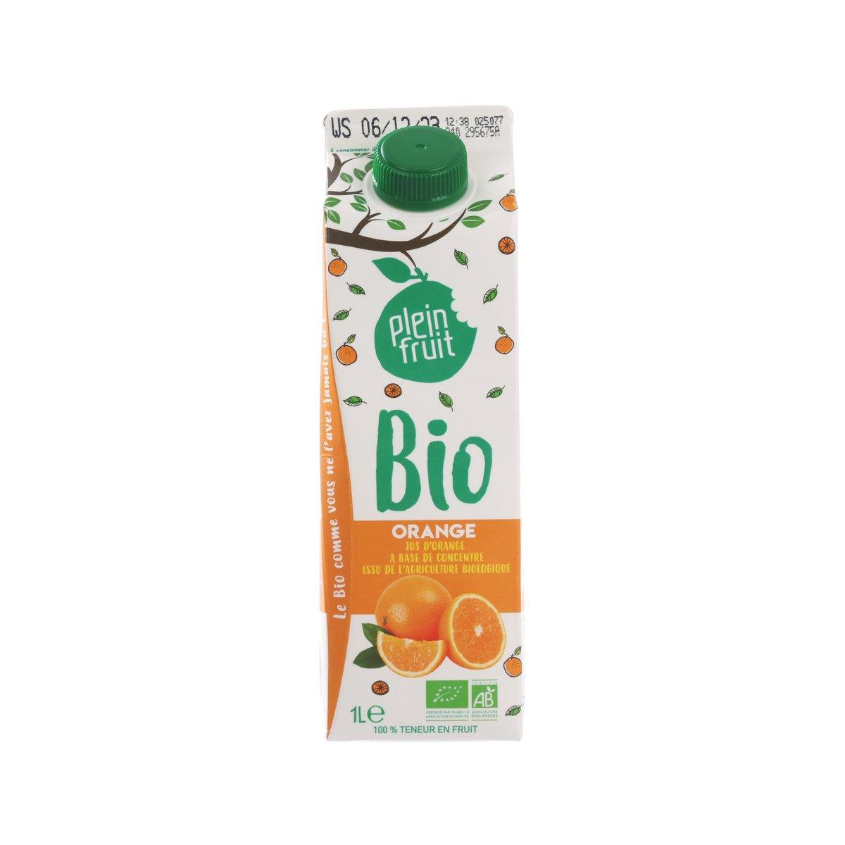 PLEIN FRUIT Bio organic orange juice from concentrate, 1L carton with green cap