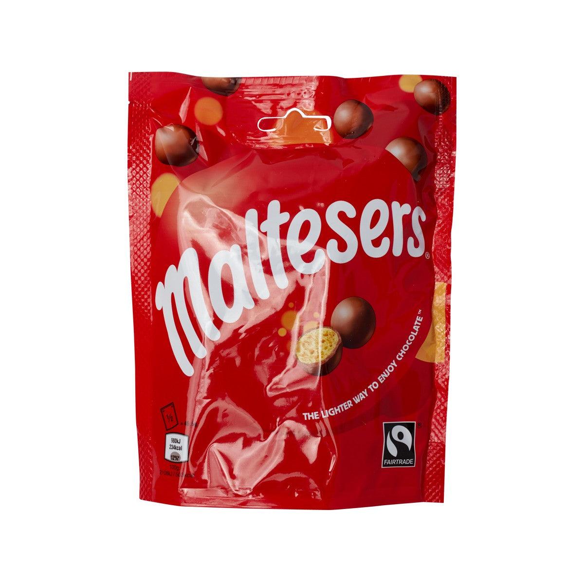 Red chocolate pouch with Maltesers branding and honeycomb centre design