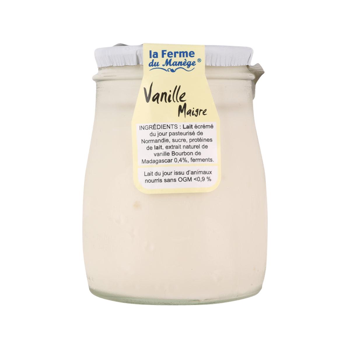 FERME DU MANEGE low-fat vanilla yogurt jar, beige glass with foil lid