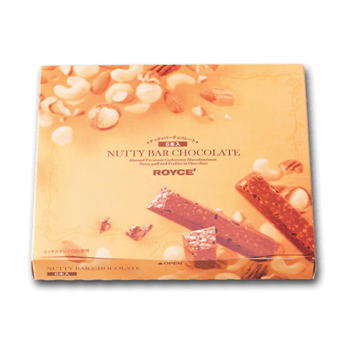 6-piece ROYCE Nutty Bar Chocolate gift box with illustrated chocolate bars