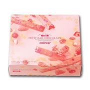 Box of ROYCE' fruit bar chocolate, 12 pieces, pink strawberry-themed packaging.