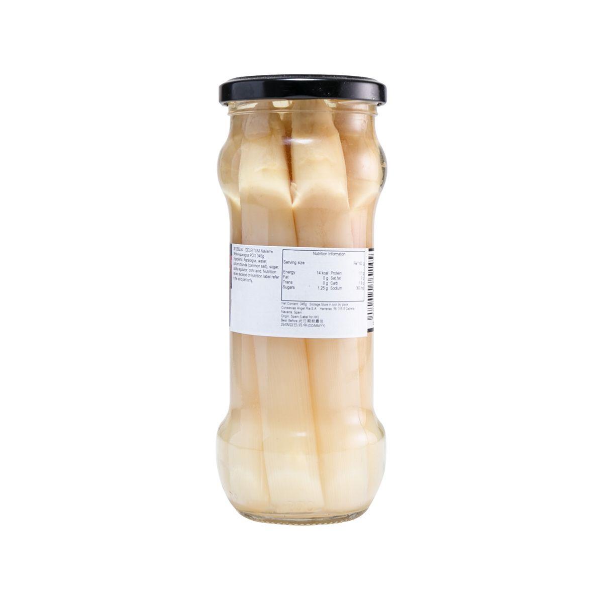 DELEITUM PDO white asparagus jar, black lid and back label