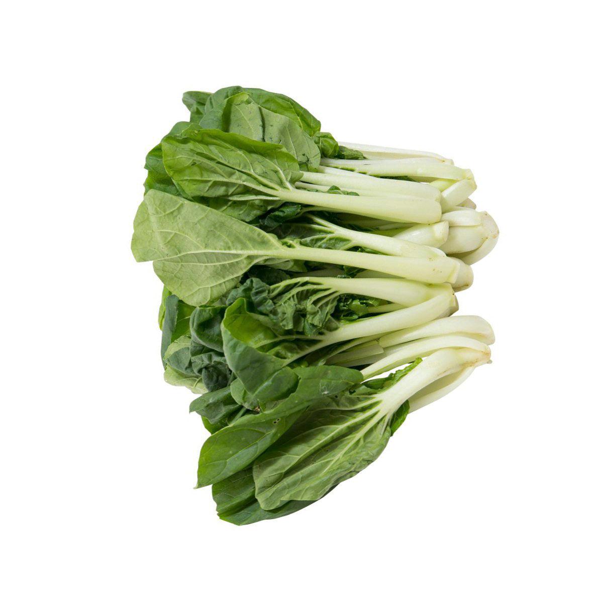 SARINAH organic baby bok choy bunch with green leaves and pale stems
