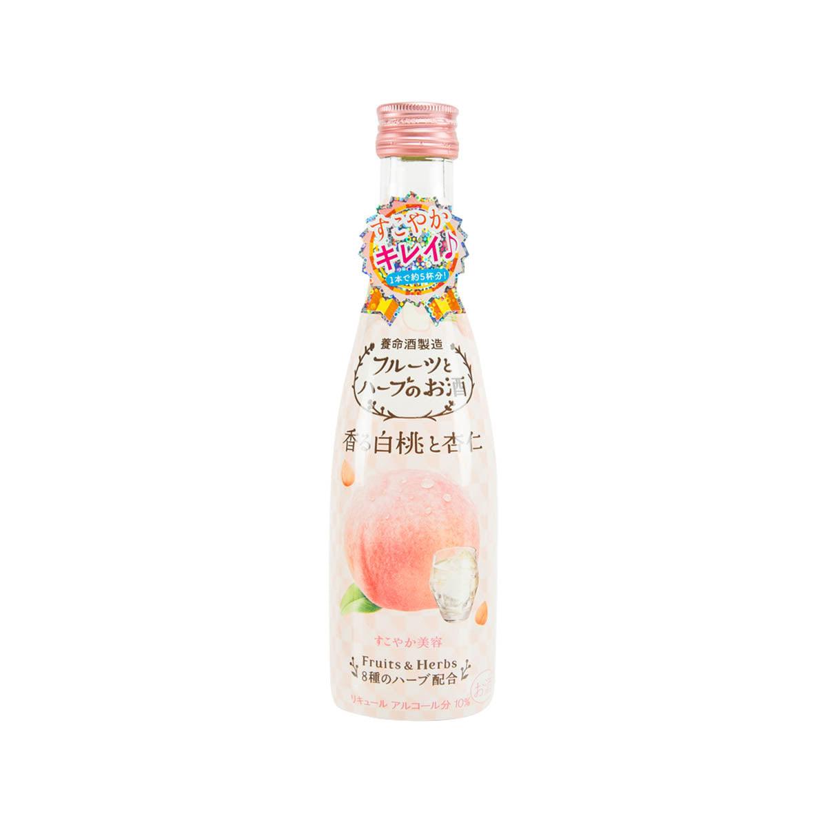 White peach fruit and herb liquor bottle with pink cap, 300 mL