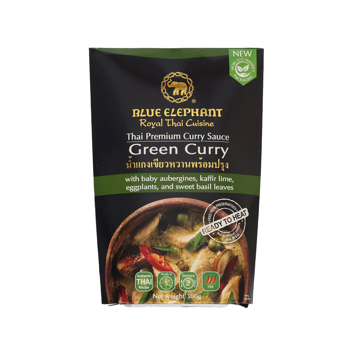 Green curry sauce pouch, Blue Elephant, 300g, ready to heat
