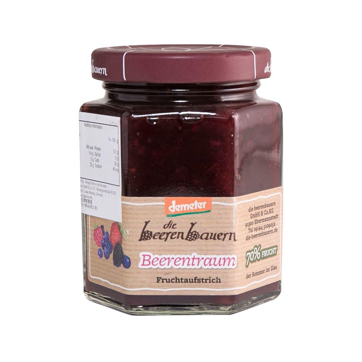 BEERENBAUERN organic mixed berry jam jar, 70% fruit, dark red berry filling
