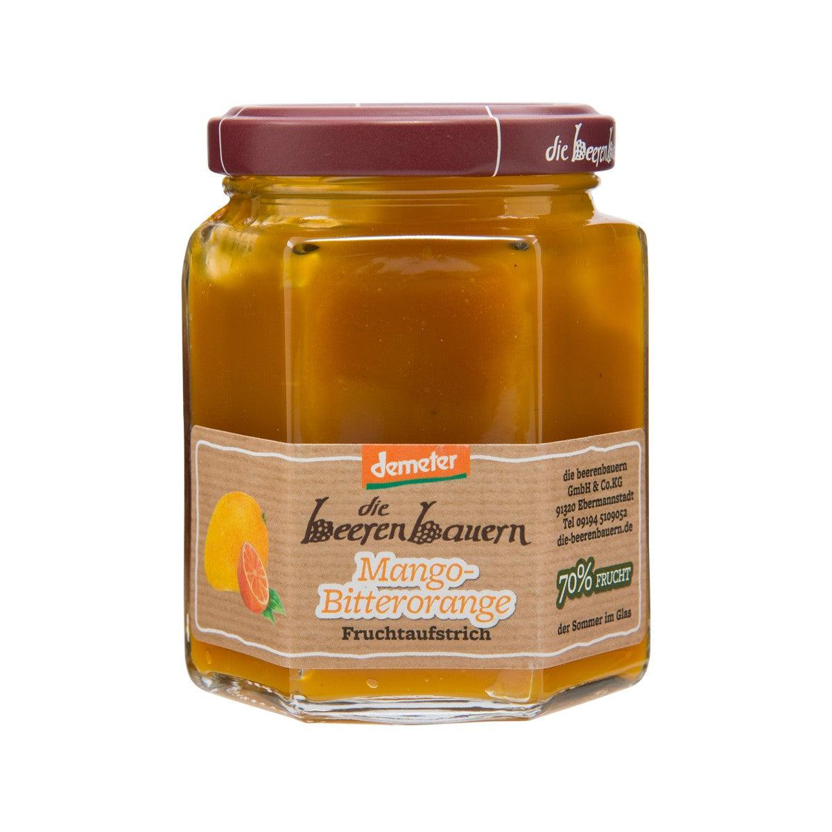 BEERENBAUERN organic mango bitter orange jam jar with maroon lid, fruit spread
