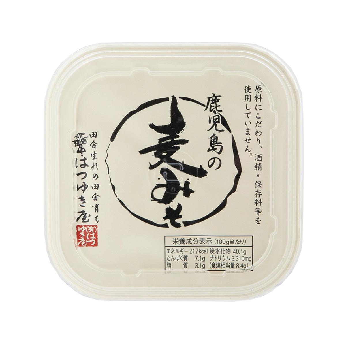 Malt miso tub lid with round logo and nutrition info label