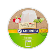 Ricotta cheese tub with green Organic Bio label and white lid top, 250 g
