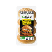 L'ANGELUS organic burger buns with sesame seeds, 4 buns in clear bag