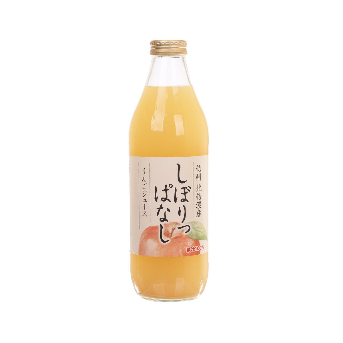 SHINANO NO KUNI 100% apple juice bottle, 1000 mL, amber liquid, front label