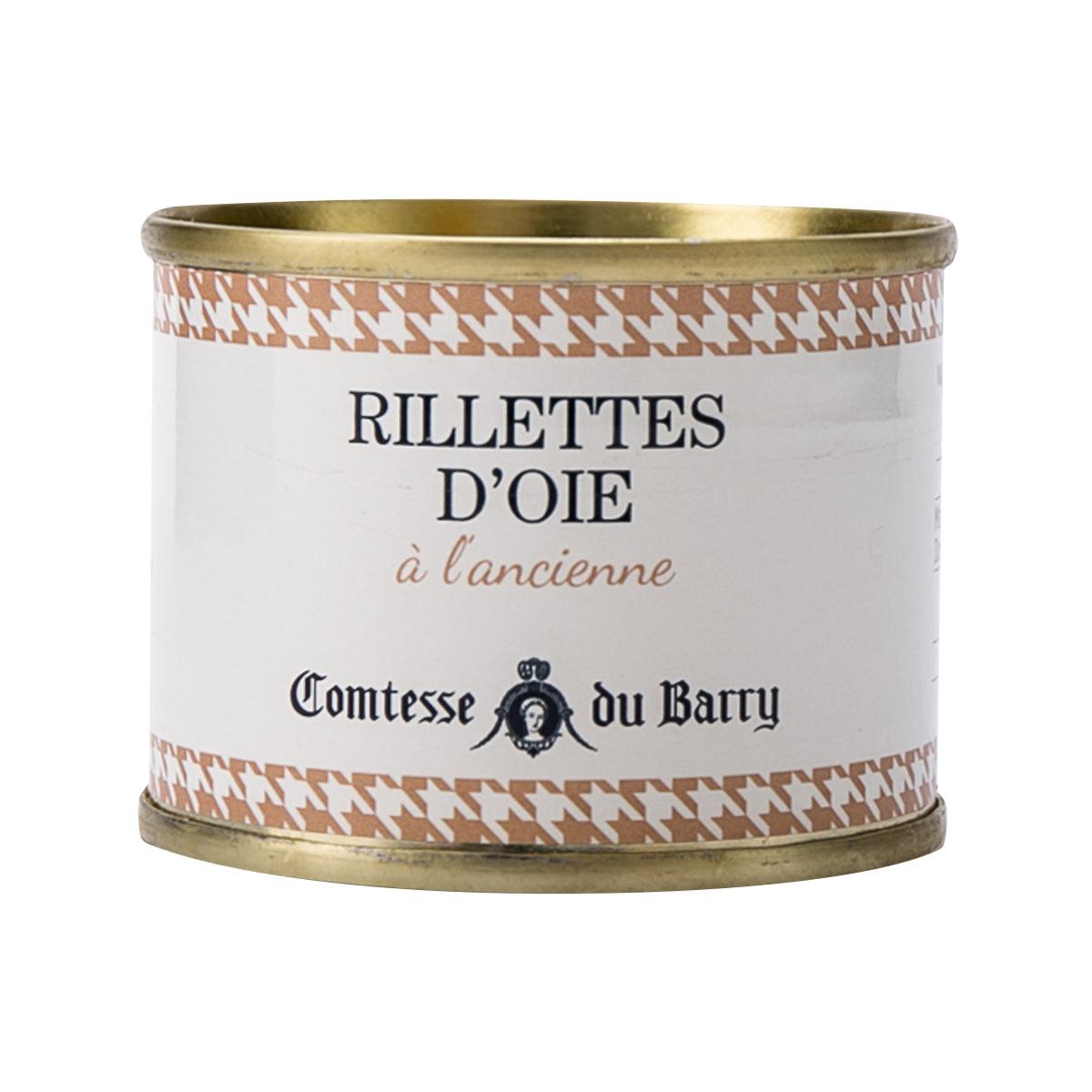 COMTESSE DU BARRY goose rillette tin, patterned label and text, 70g