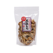 Black bean rice crackers in clear top bag with front label and assorted pieces