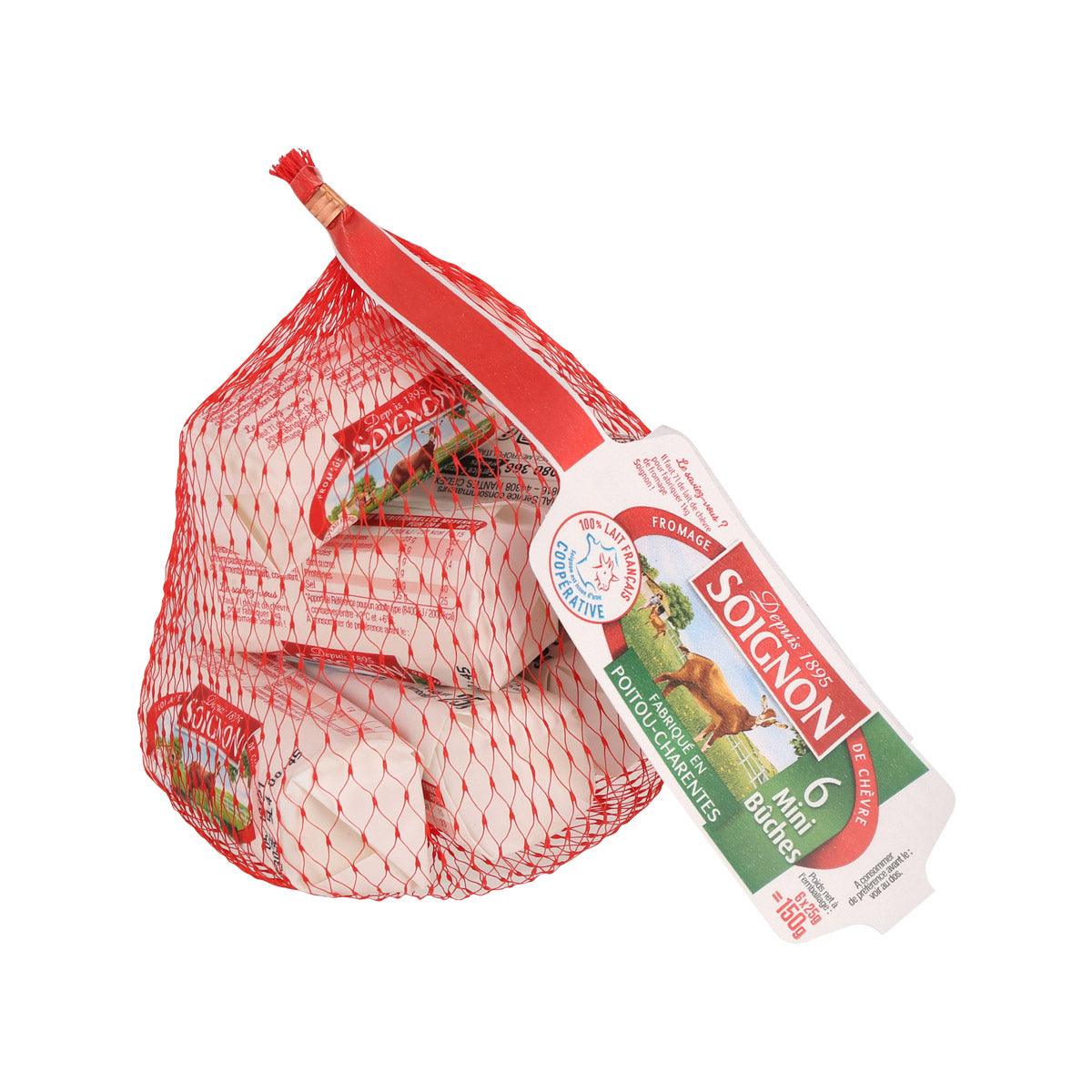 SOIGNON mini goat cheese with red net bag and wrapped 25g pack