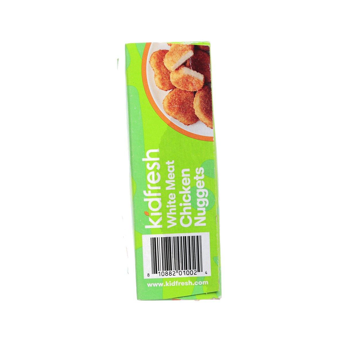 Kidfresh chicken nuggets box, green side panel with barcode