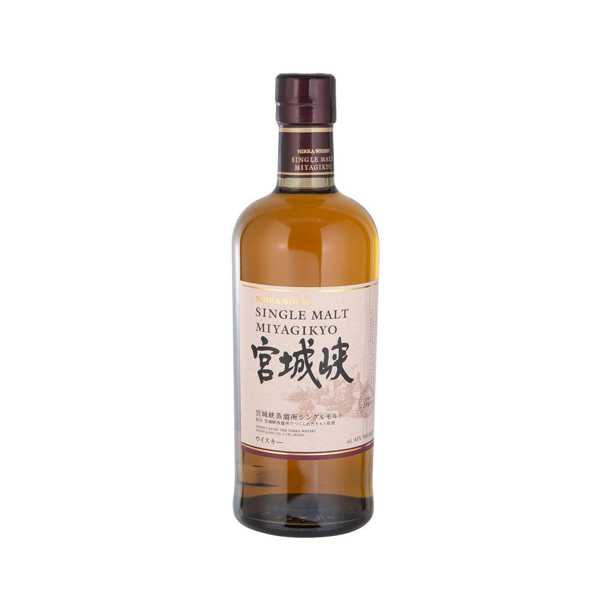MIYAGIKYO single malt whisky bottle with dark brown cap, amber liquid, 700 mL