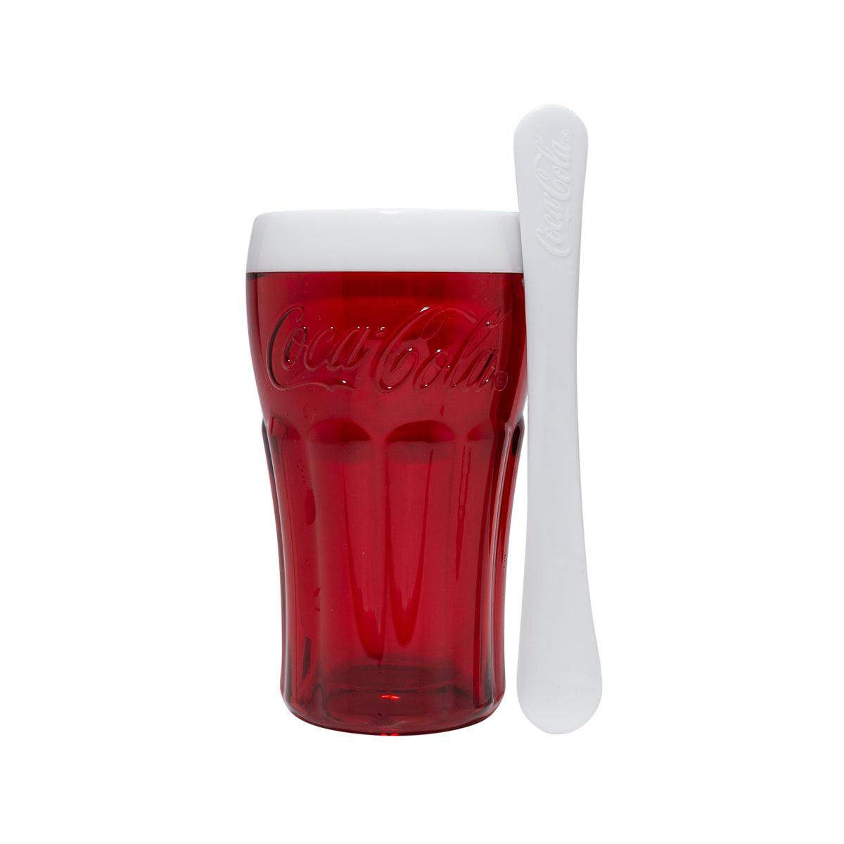ZOKU Coca Cola float and slush maker cup with white lid and mixing paddle