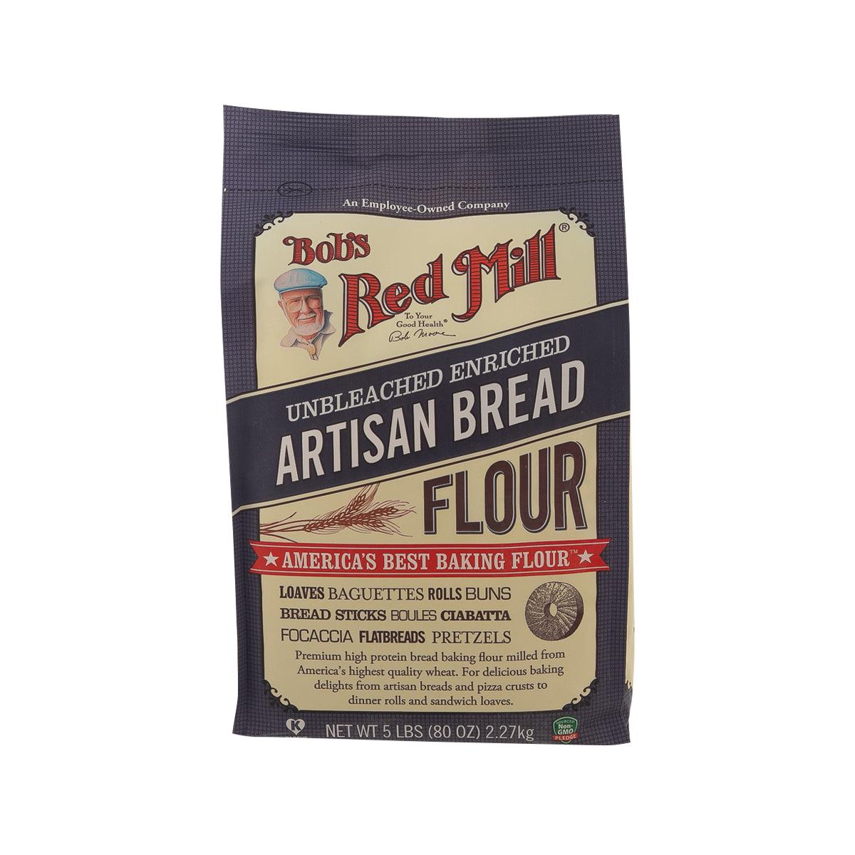 BOB'S Red Mill unbleached artisan bread flour bag, front label view