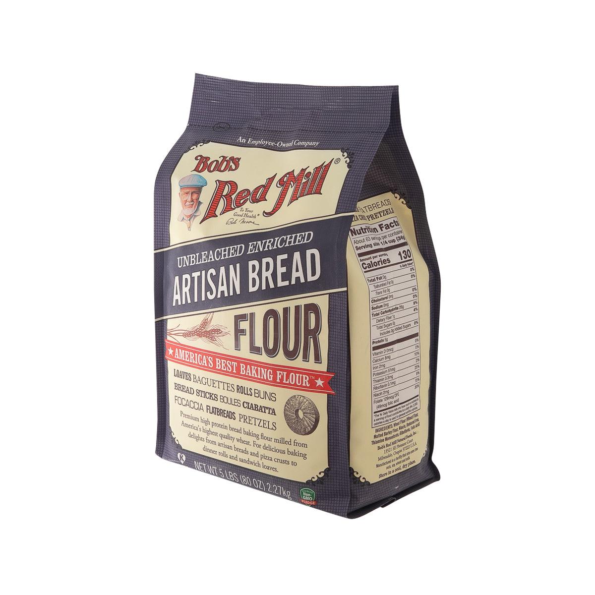 BOB'S Red Mill unbleached artisan bread flour bag, side panel view