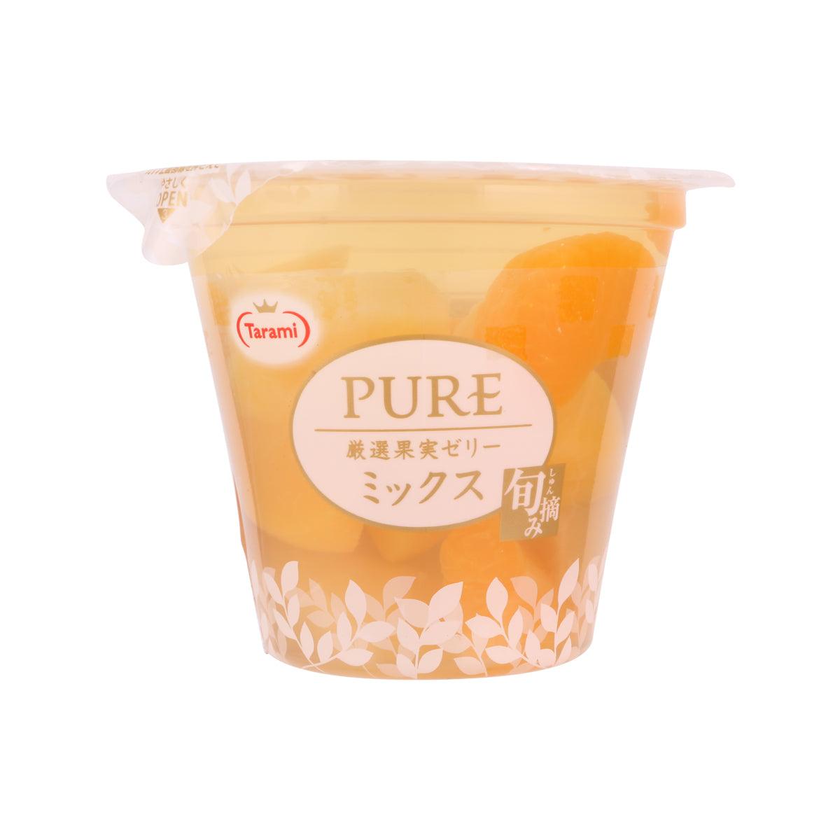 Tarami mixed fruit jelly cup with PURE label, orange fruit jelly