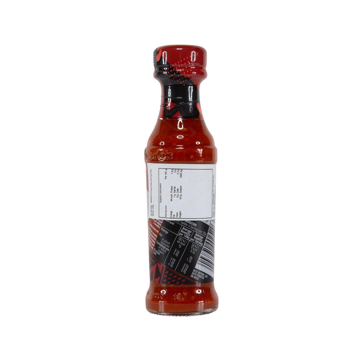 NANDO'S Extra Extra Hot Peri-Peri sauce bottle, back label, 125g