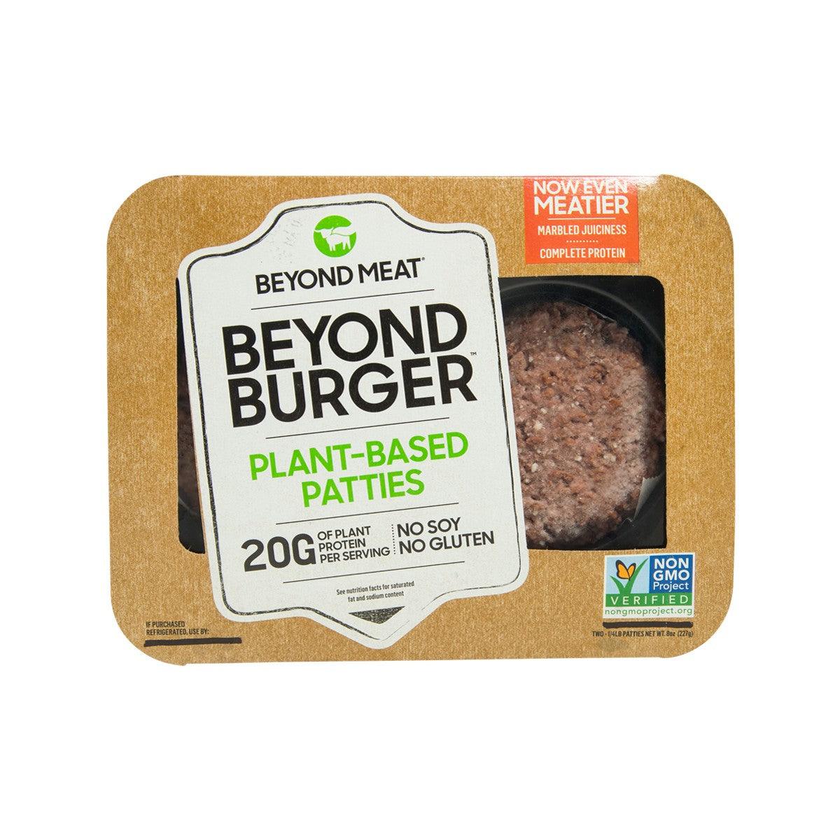 Beyond Meat Beyond Burger plant-based patties package with label and tray