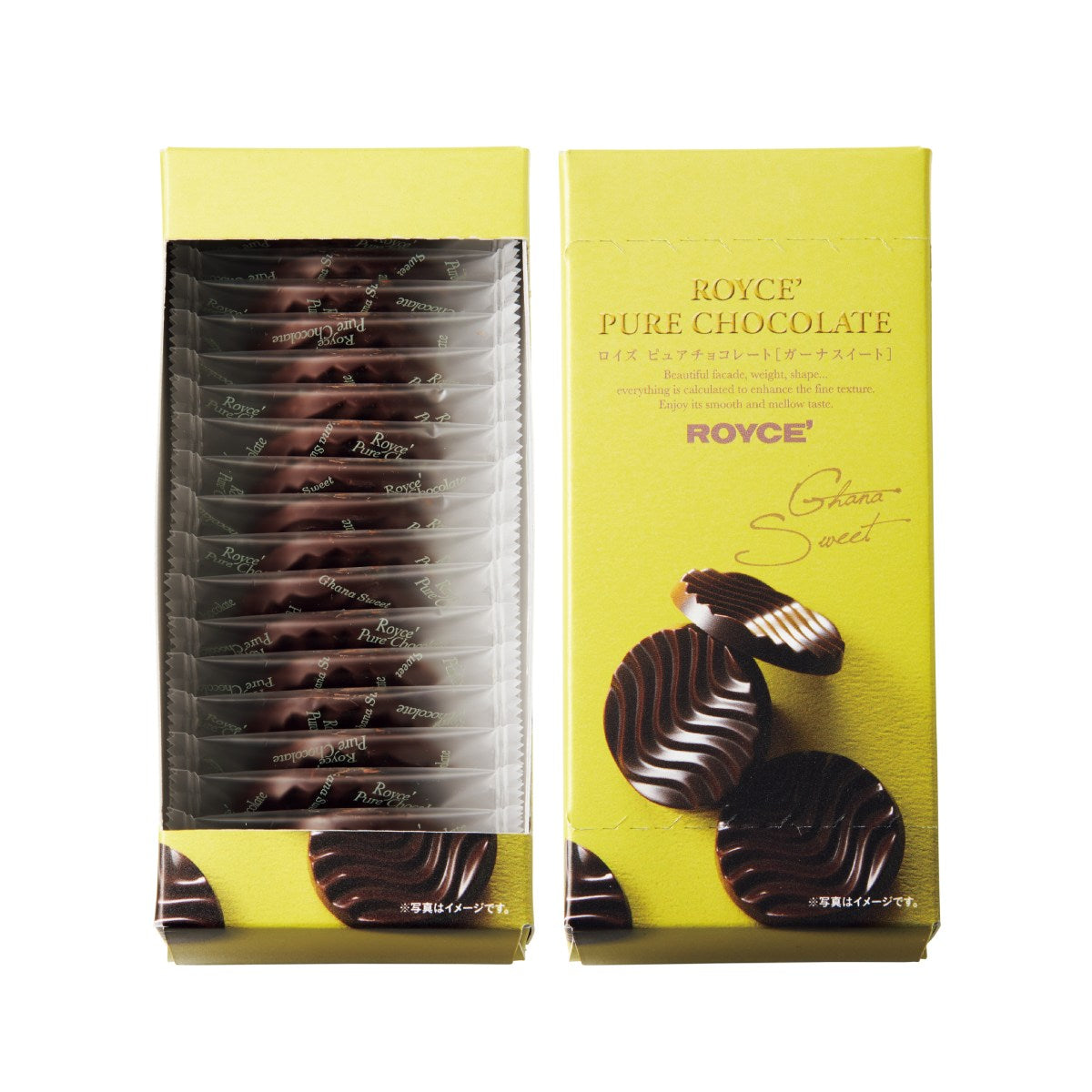 ROYCE' pure chocolate Ghana sweet box with dark chocolate pieces in window