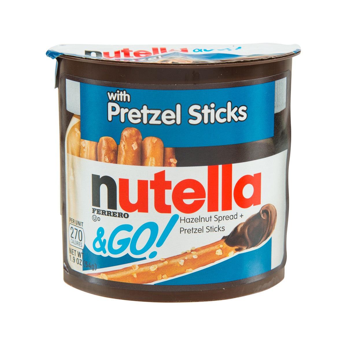 Nutella & GO! hazelnut spread cup with pretzel sticks, front label