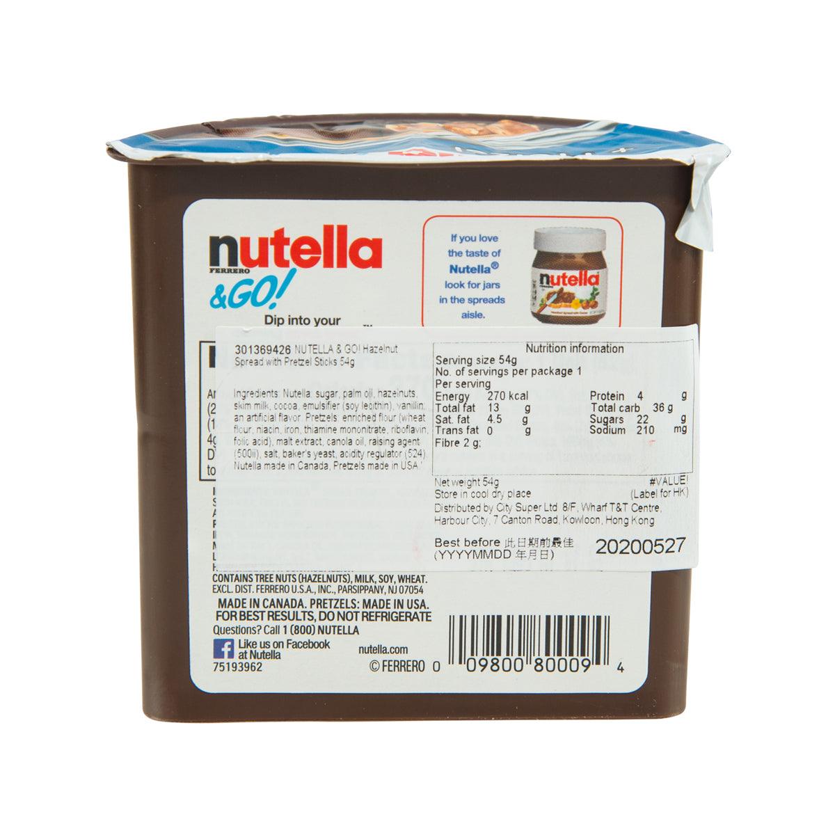 Nutella & GO! hazelnut spread cup, back label with nutrition information