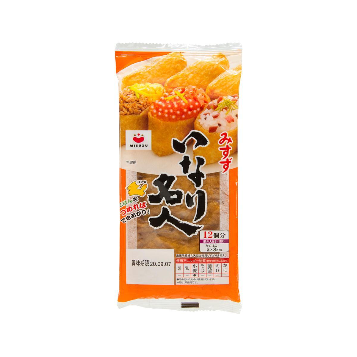 Seasoned inariage bean curd skin squares, MISUZU 12-count pack, front view
