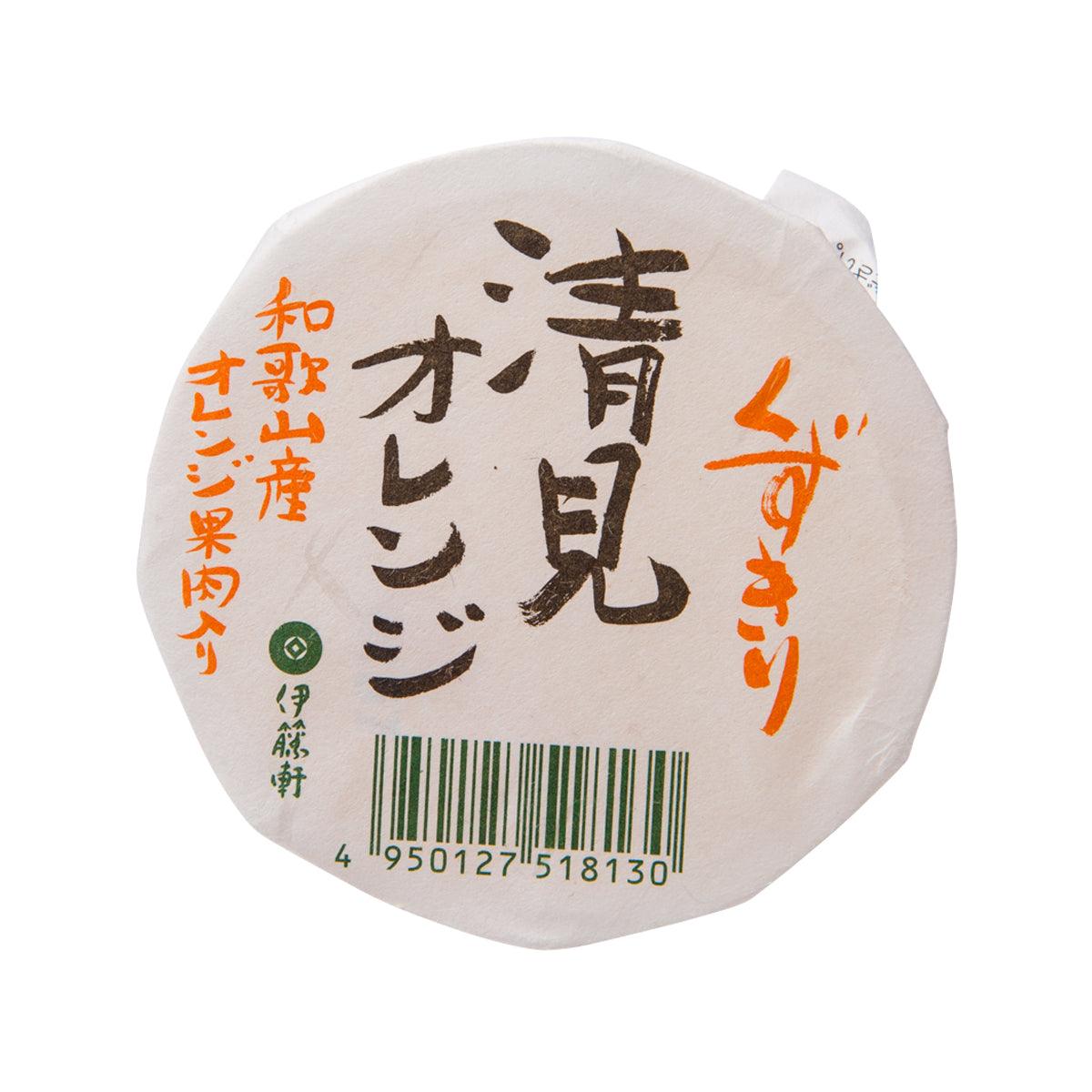 Kudzu jelly cup lid with Kiyomi orange label