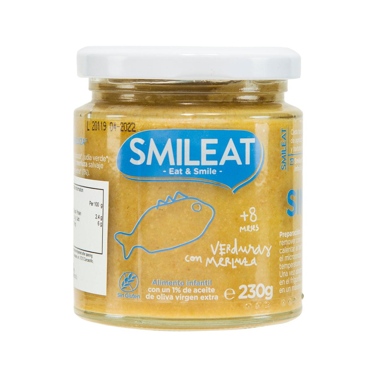 SMILEAT organic baby food jar with vegetables and hake fish, 230 g