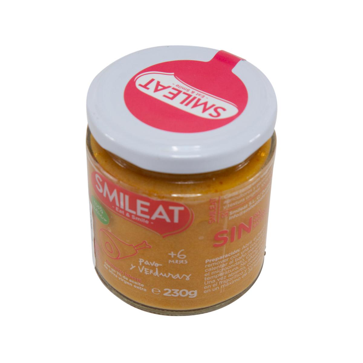 Smileat organic baby food jar with vegetables and turkey, sealed lid