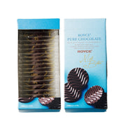 Blue ROYCE Pure Chocolate Mild Bitter box with chocolate pieces, 20-count pack