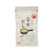 Soup stock sachet pouch with Japanese text and red seal, front view