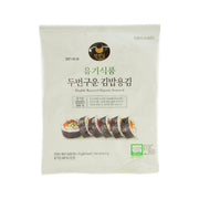 MANJUN organic double roasted seaweed snack pouch, front with seaweed slice photo